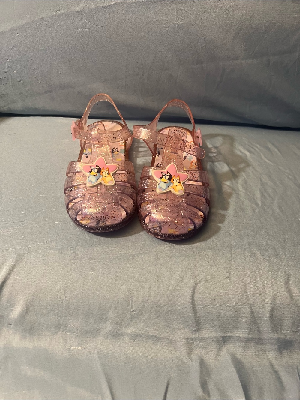 Girls' Pink Glitter Jelly Sandals with Bluey and Bingo Charm